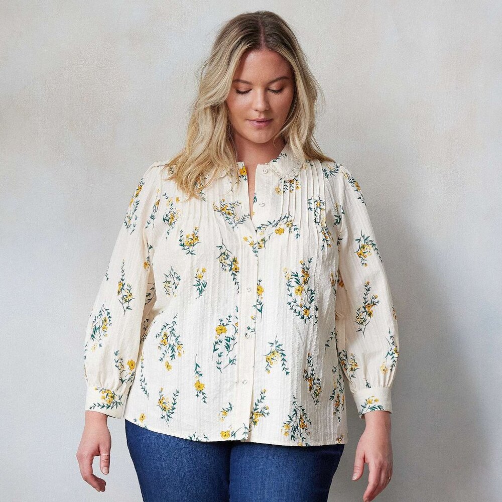 Plus Size LC Lauren Conrad Peter-Pan Collar Button Front Shirt - 2X